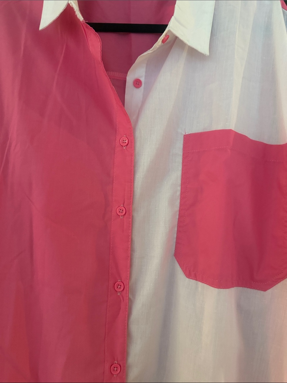 Love Two-Tone Hot Pink and White Relaxed Button-Up Tunic - Picture 3 of 4